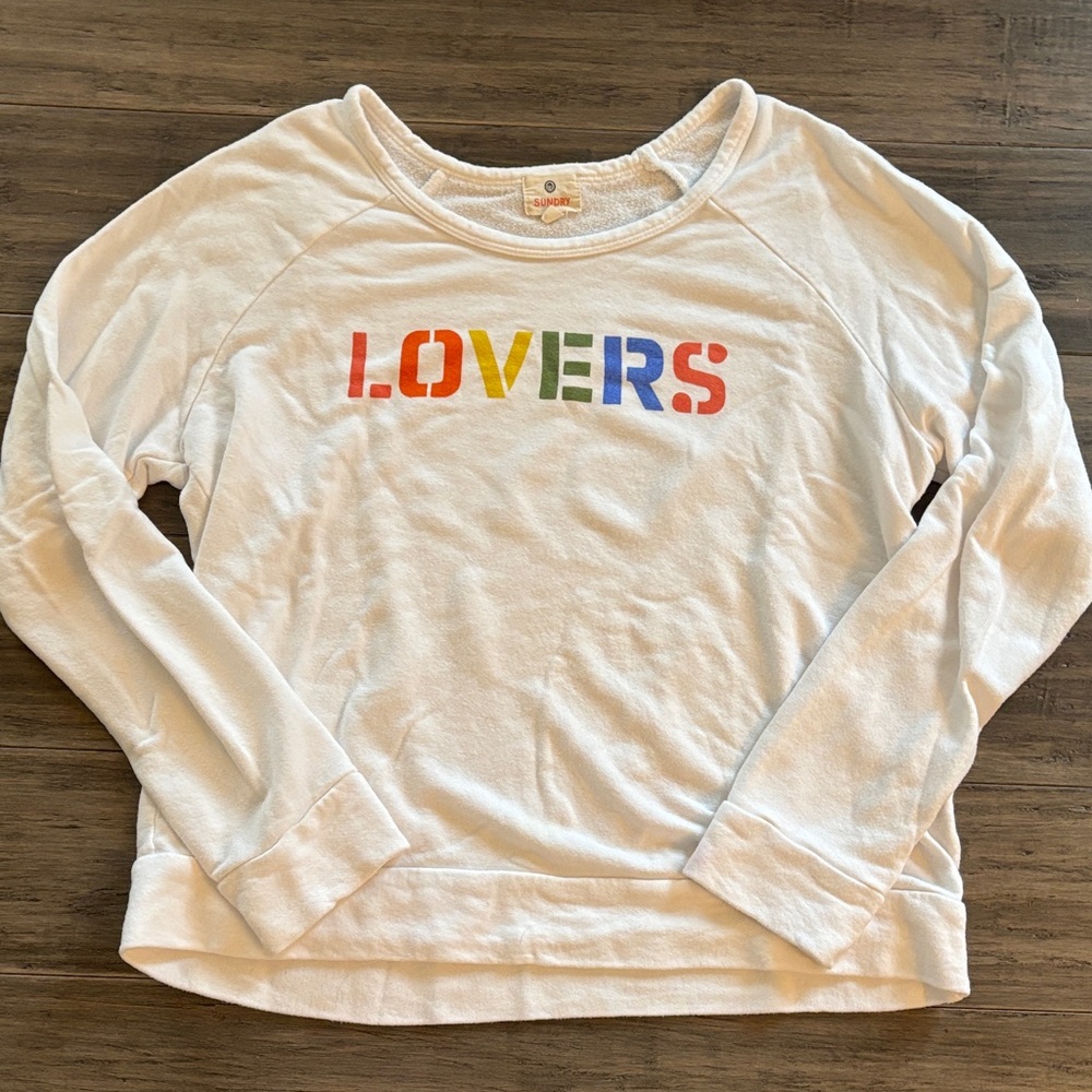 Sundry brand White Long Sleeve Shirt with Colorful 'LOVERS' Print